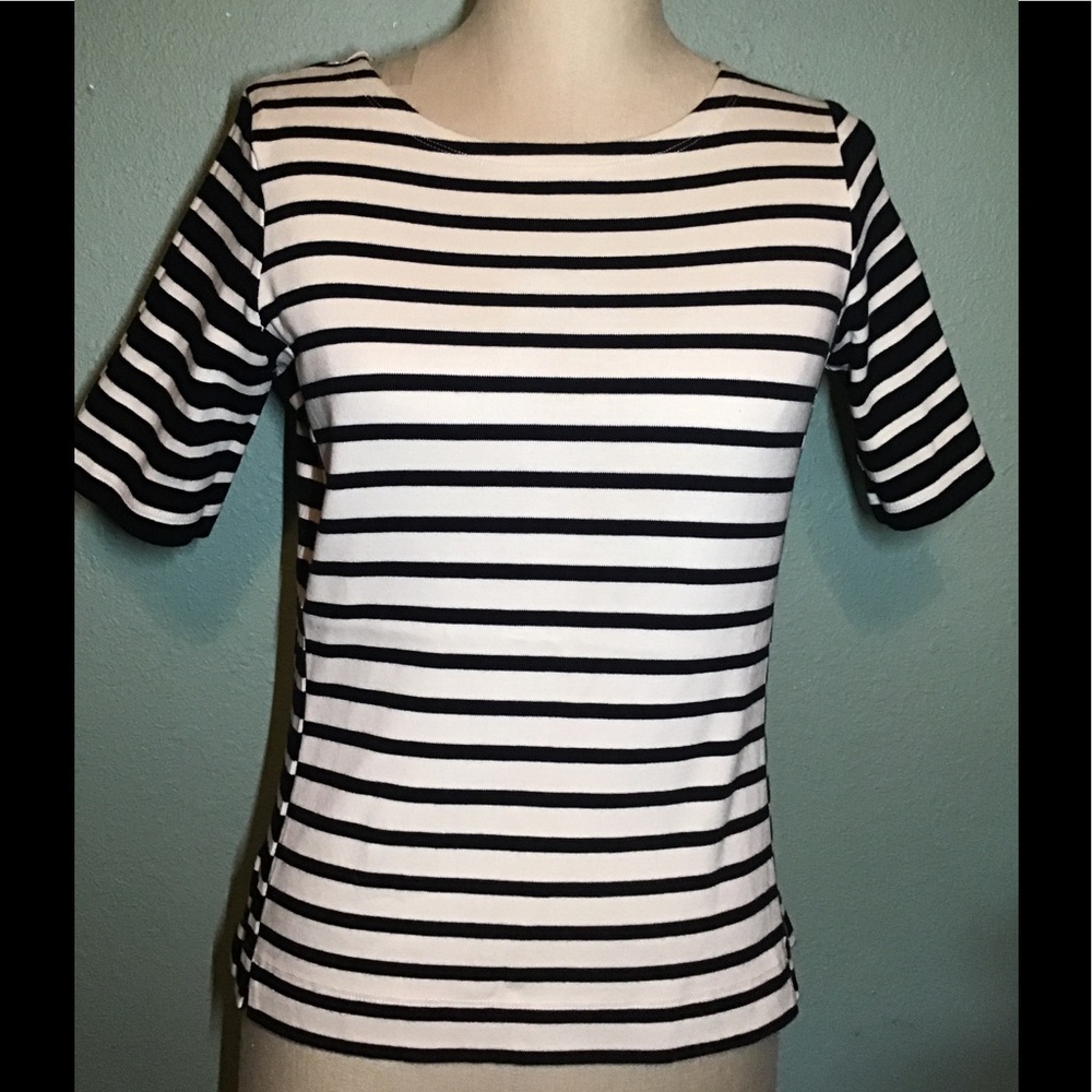 L.K. Bennett short sleeve stripe blouse size small